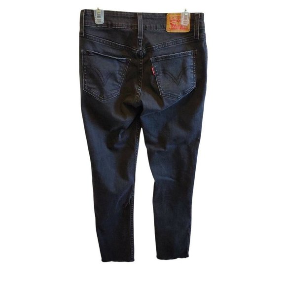Levis‎ Womens 535 Super Skinny Faded Black Distressed Cropped Jeans Size 26 x 23 - Picture 4 of 11